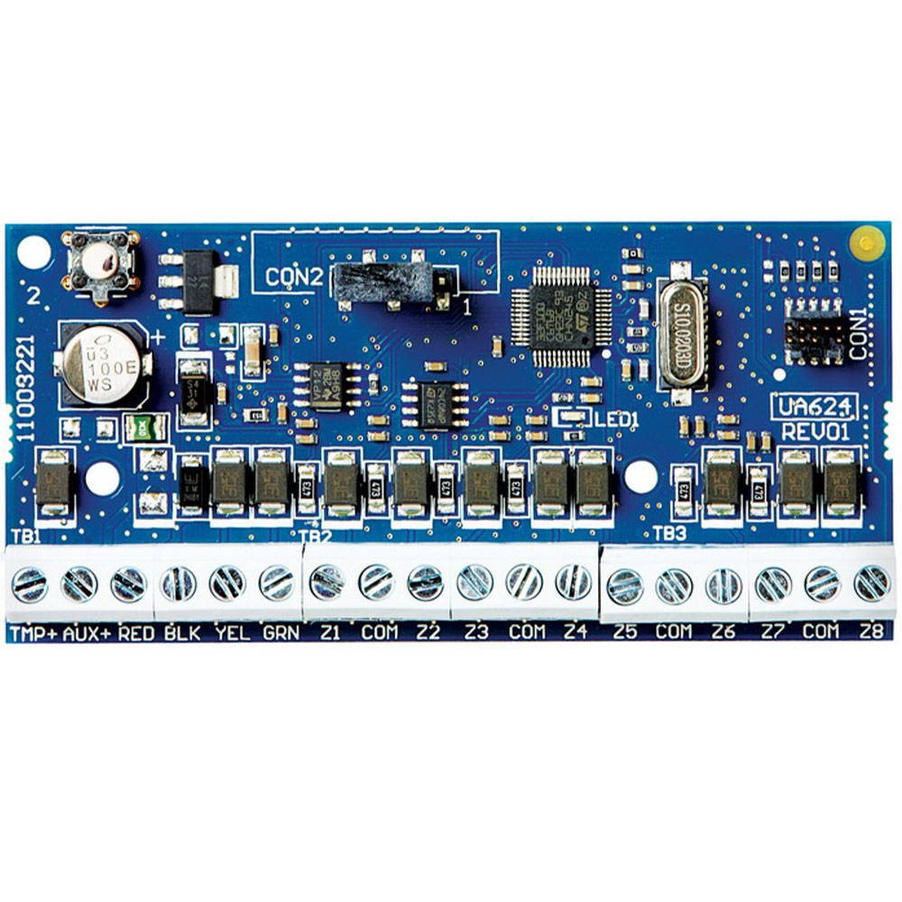 Mikrocontroller, Erweiterungsboard, Klemmenblock, blaue Leiterplatte, elektronische Bauteile
