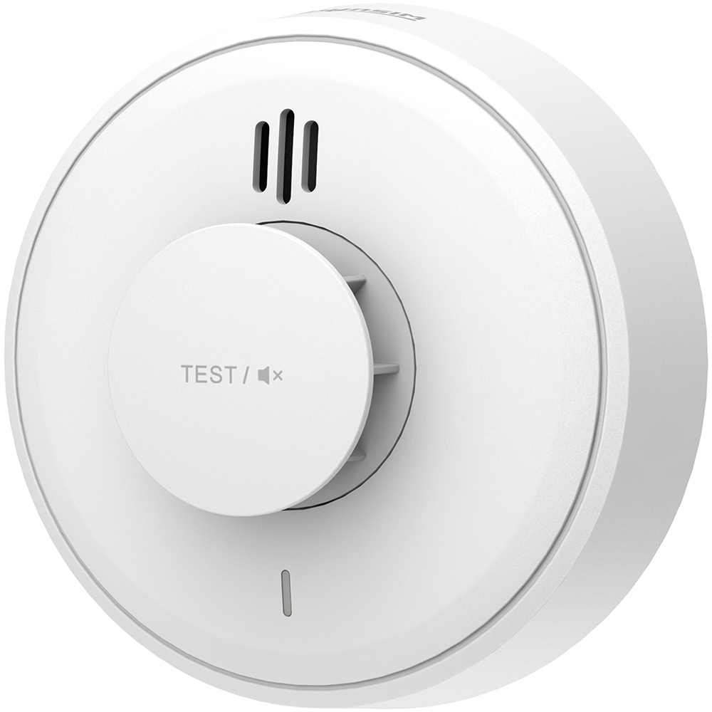 Standalone Hitzemelder, weiß, für Deckenmontage, 85 dB Alarmsignal, zentrale Test-/Stummschalt-Taste, WisuAlarm, diagonal links