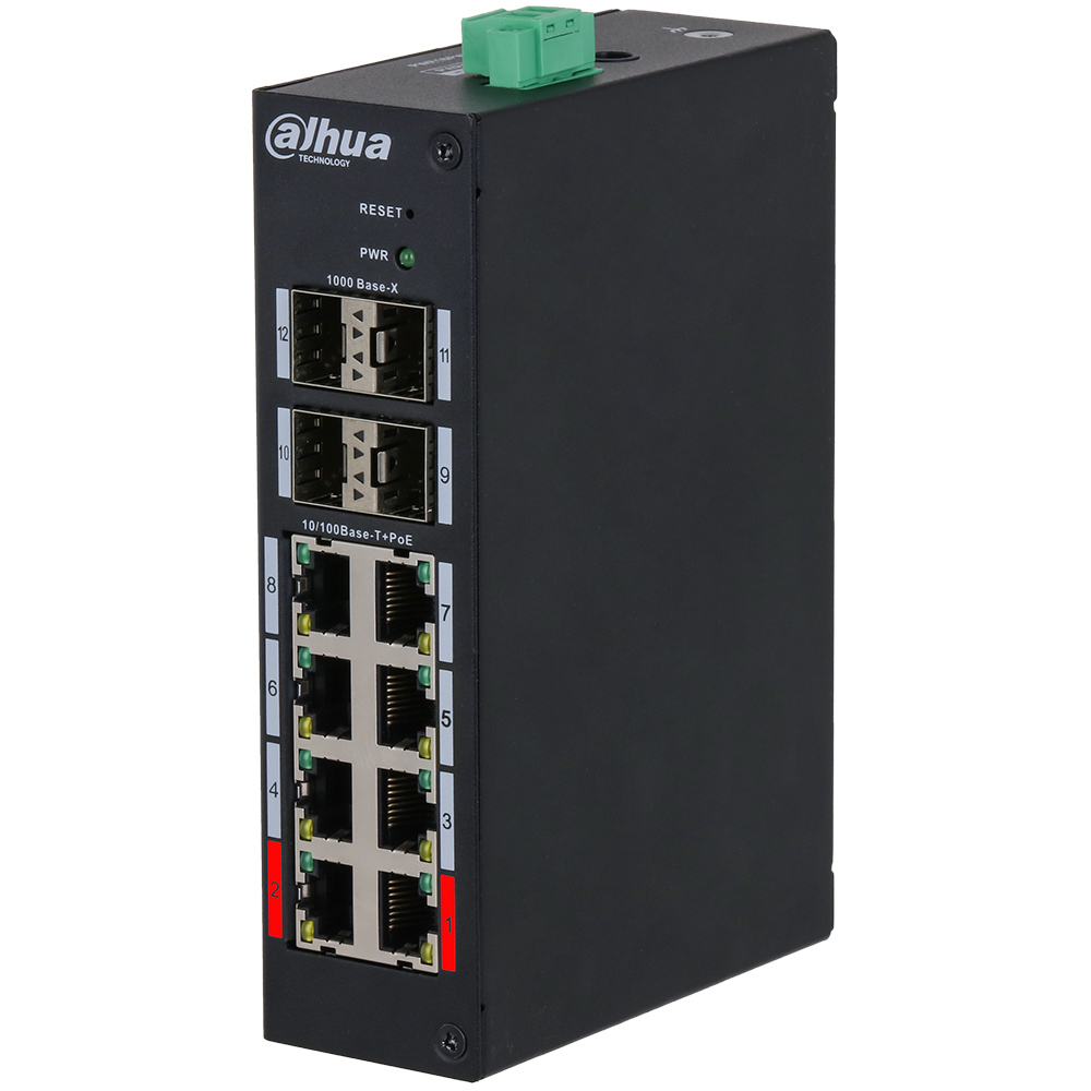 Dahua PoE-Switch, 12 Ports, 8 Ports PoE, 250m, managed, Desktop, DIN-Schiene-3