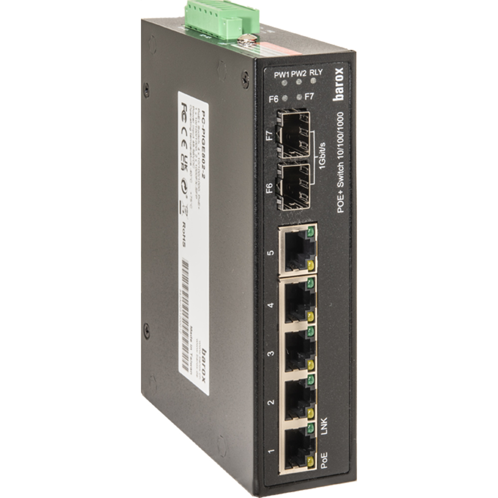 PoE+ Switch, 4 Ports PoE, 2 Ports SFP, IP30, Hutschiene
