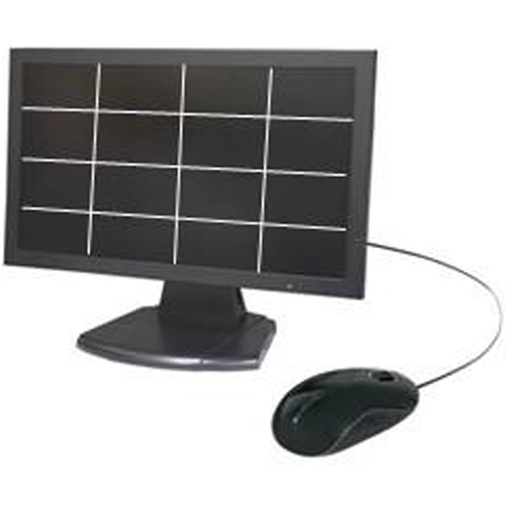 LCD-Monitor in Schwarz mit Standfuß und Maus