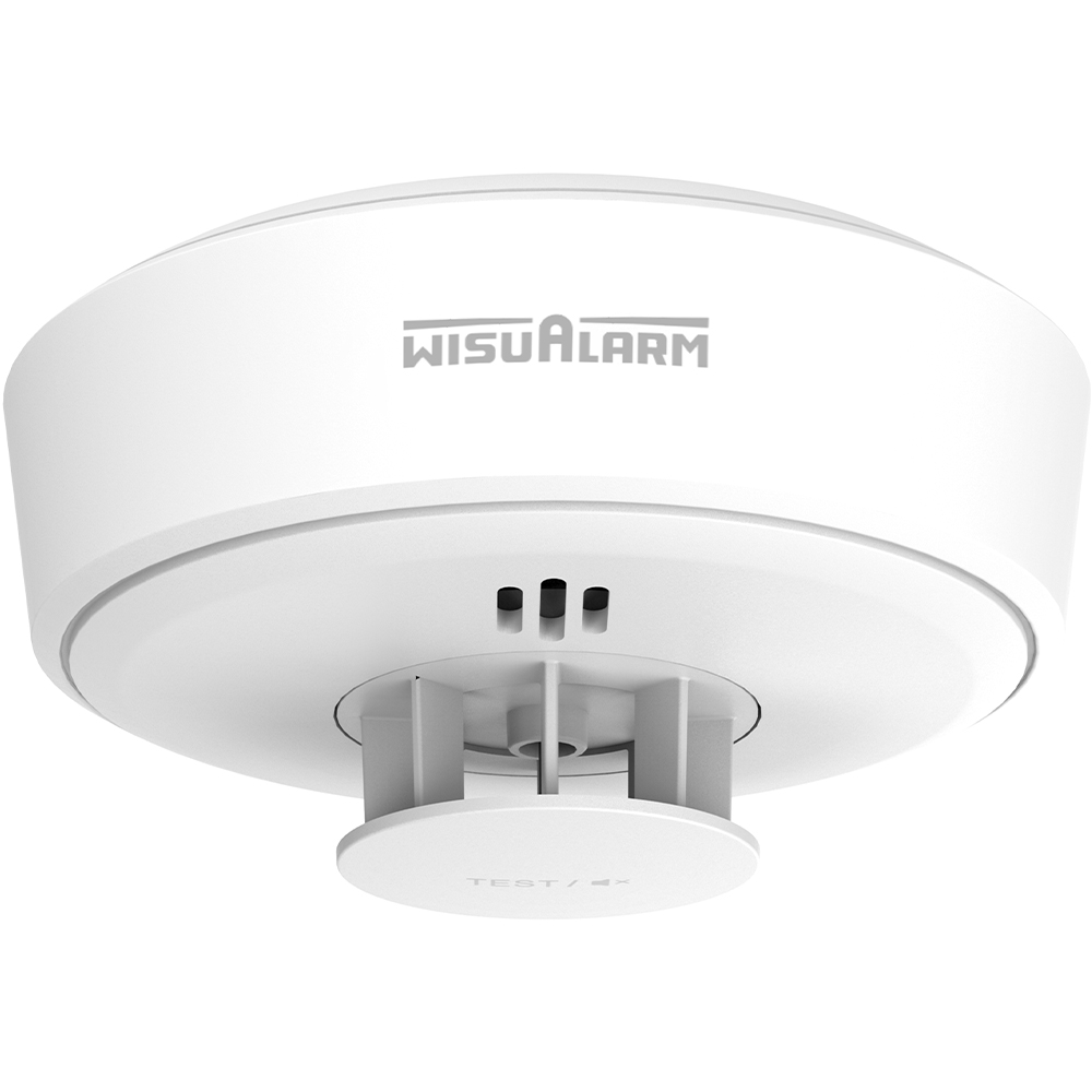 Standalone Hitzemelder, weiß, für Deckenmontage, 85 dB Alarmsignal, zentrale Test-/Stummschalt-Taste, WisuAlarm