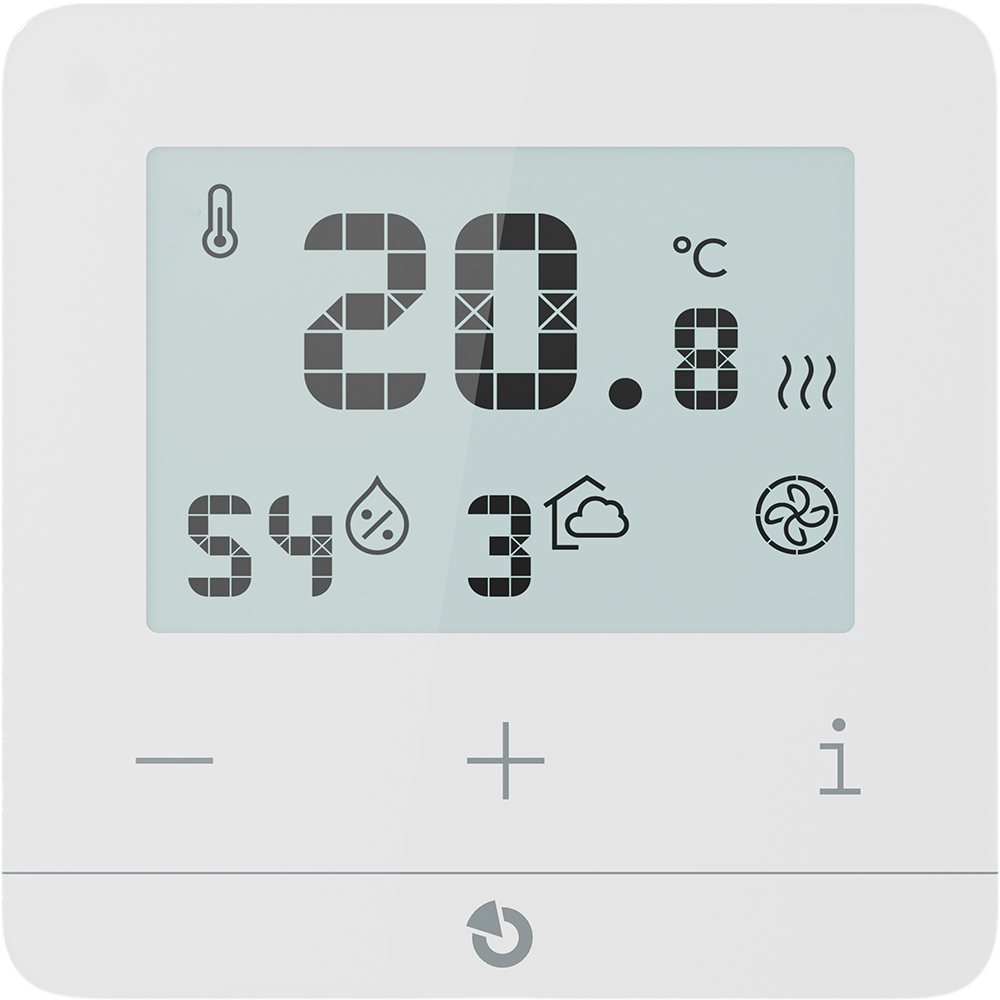 Jablotron Temperaturmelder mit LCD Display in weiß, Frontansicht mit Jablotron Logo