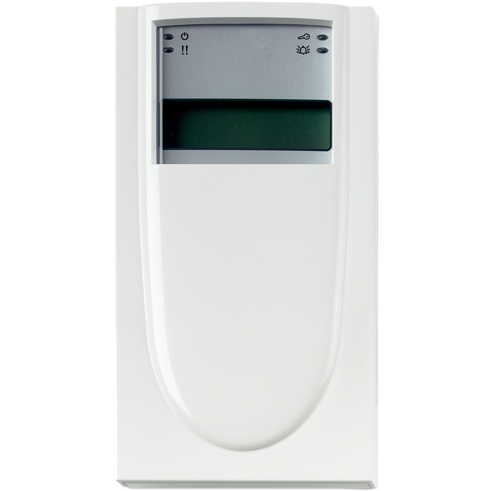 Aritech Bedienteil mit integriertem Kartenleser, geschlossen, weiß mit LCD-Display, von vorne