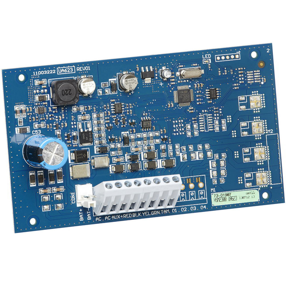 Schaltboard, blaue Leiterplatte, elektronische Komponenten, Steckverbinder, Kondensator